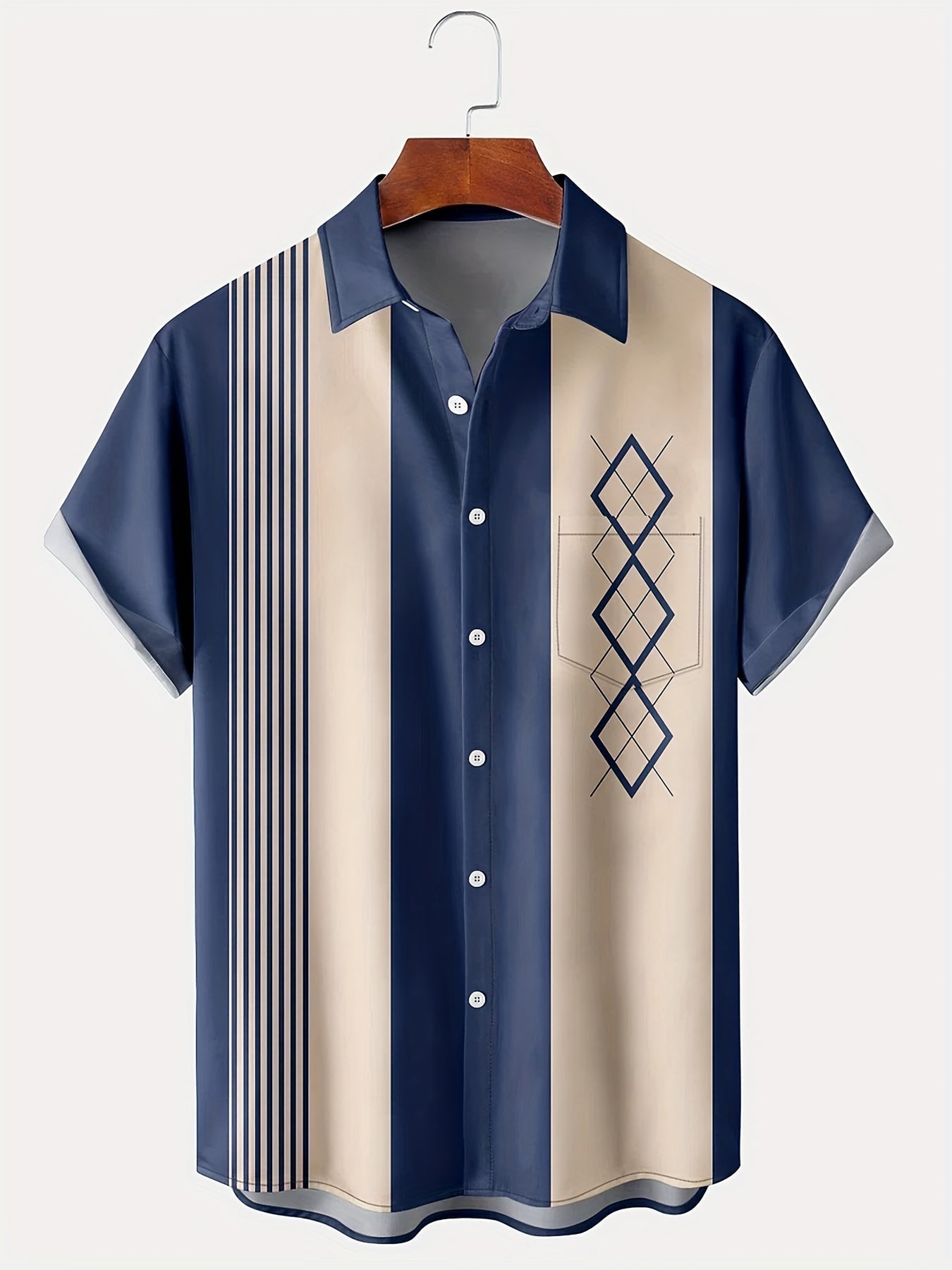 Koszula w stylu vintage z krótkim rêkawem i geometrycznym nadrukiem
