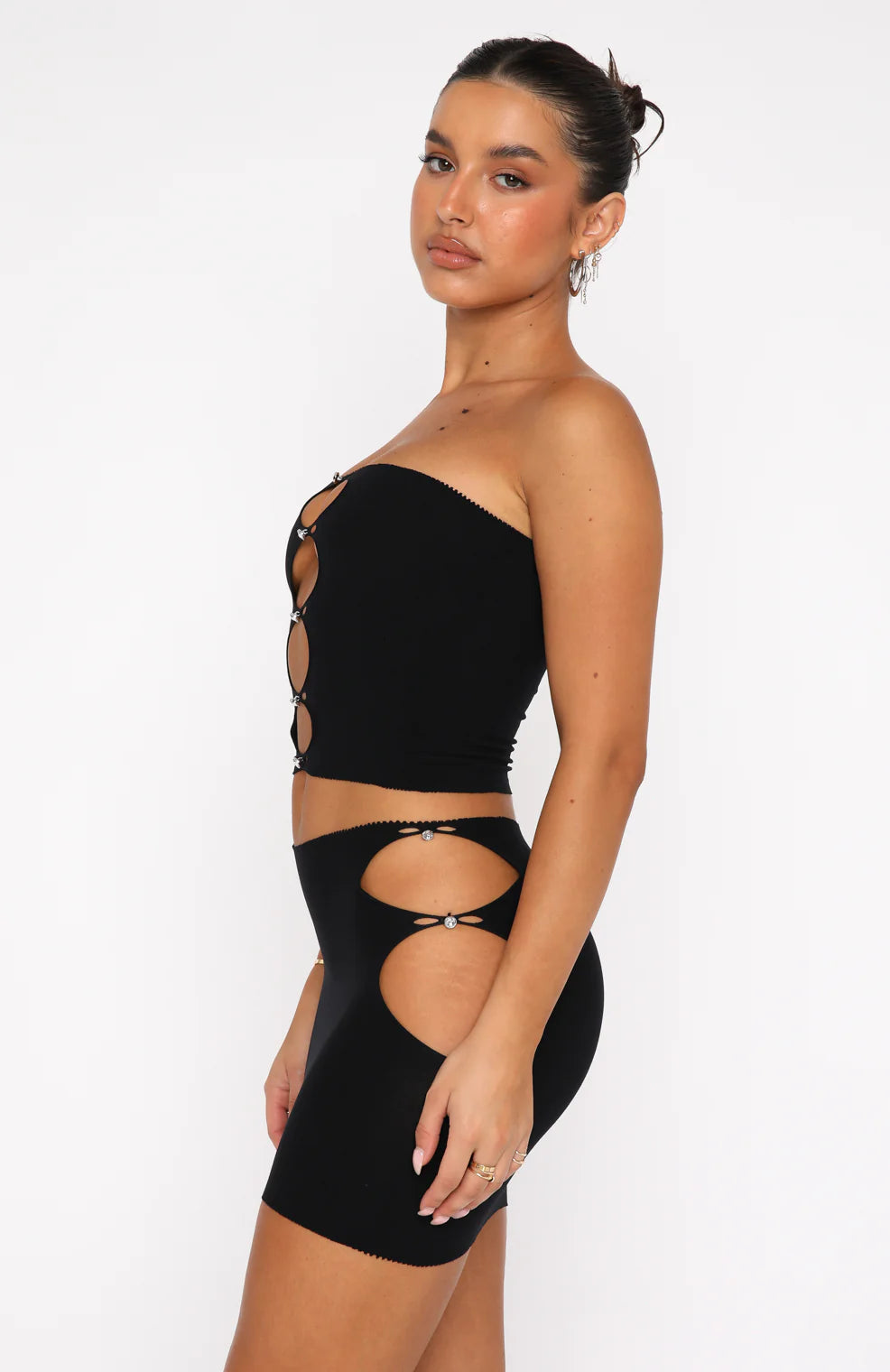 Trägerloses Crop-Top mit Bandeau-Ausschnitt w Schwarz