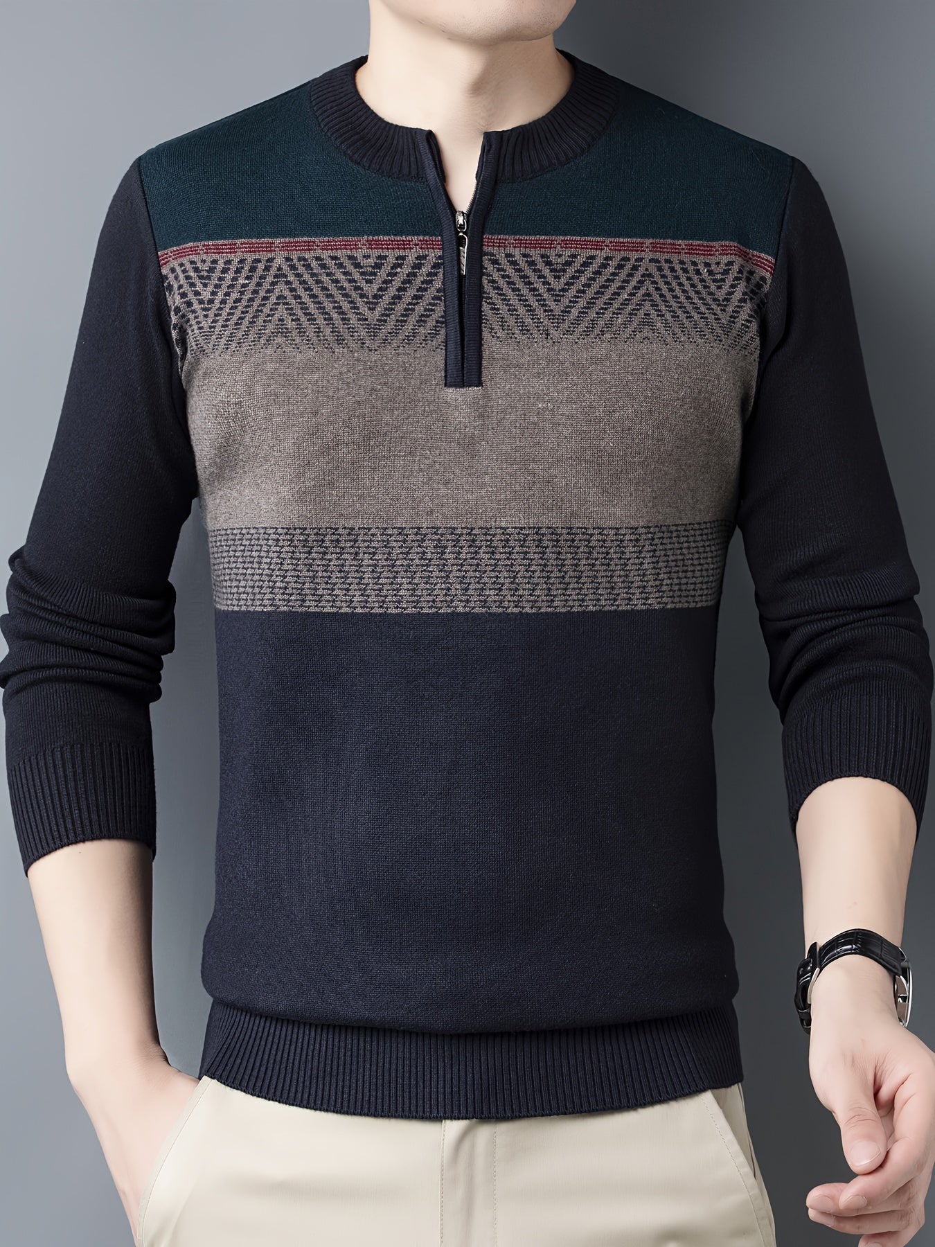 Sweter mêski z dzianiny w kolorze granatowym