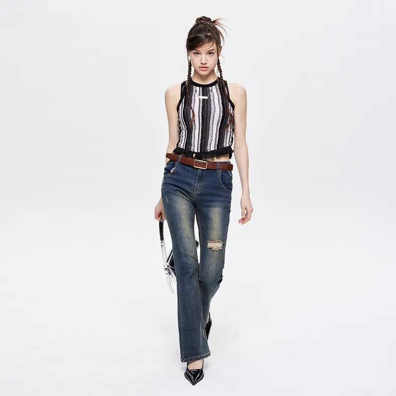 Teksturowany Top Bez Rękawów Z Paskami