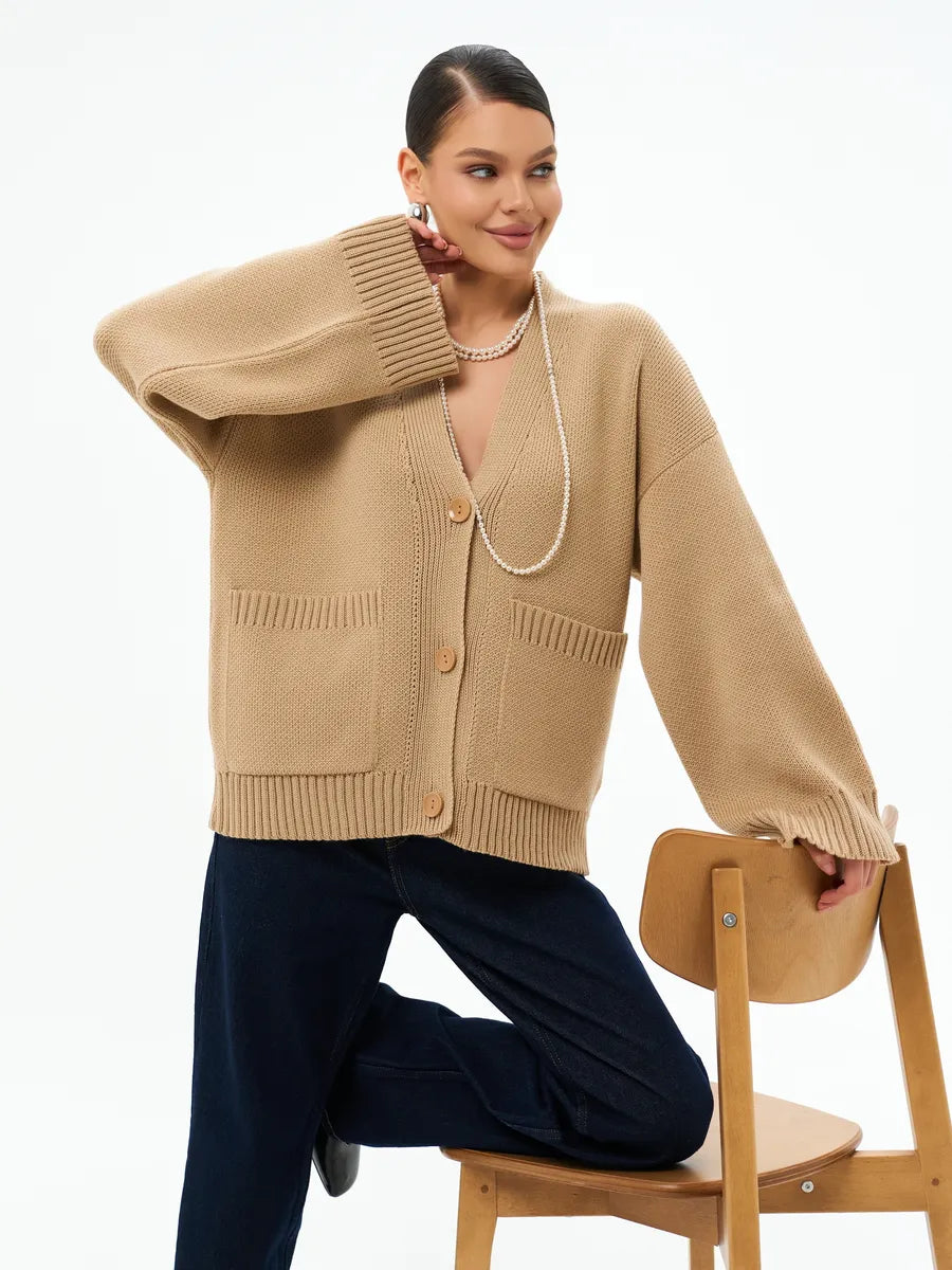 Oversize'owy gruby dzianinowy kardigan