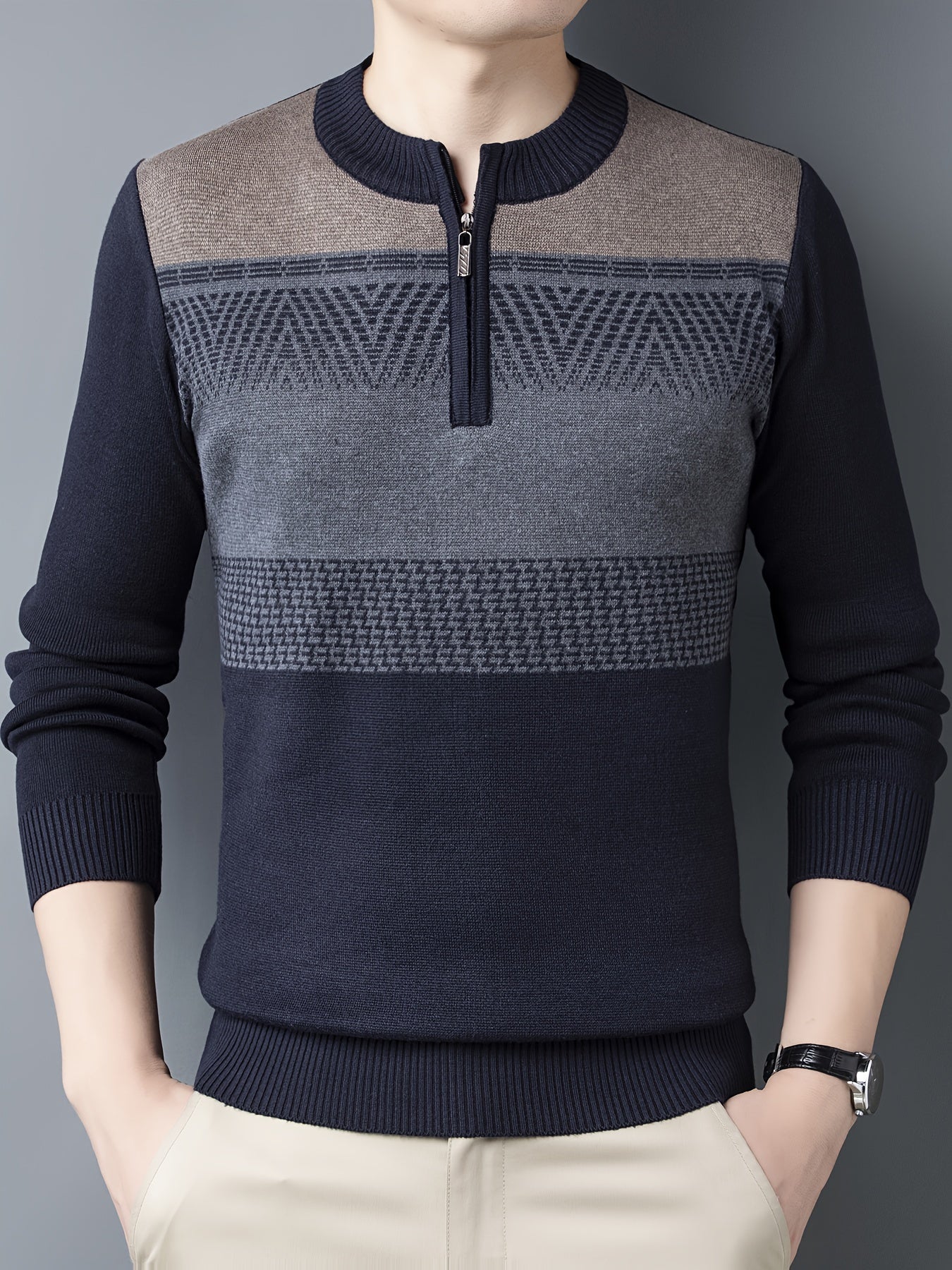Sweter mêski z dzianiny w kolorze granatowym