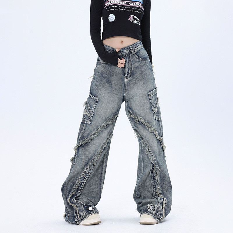 Przecierane jeansy typu oversize