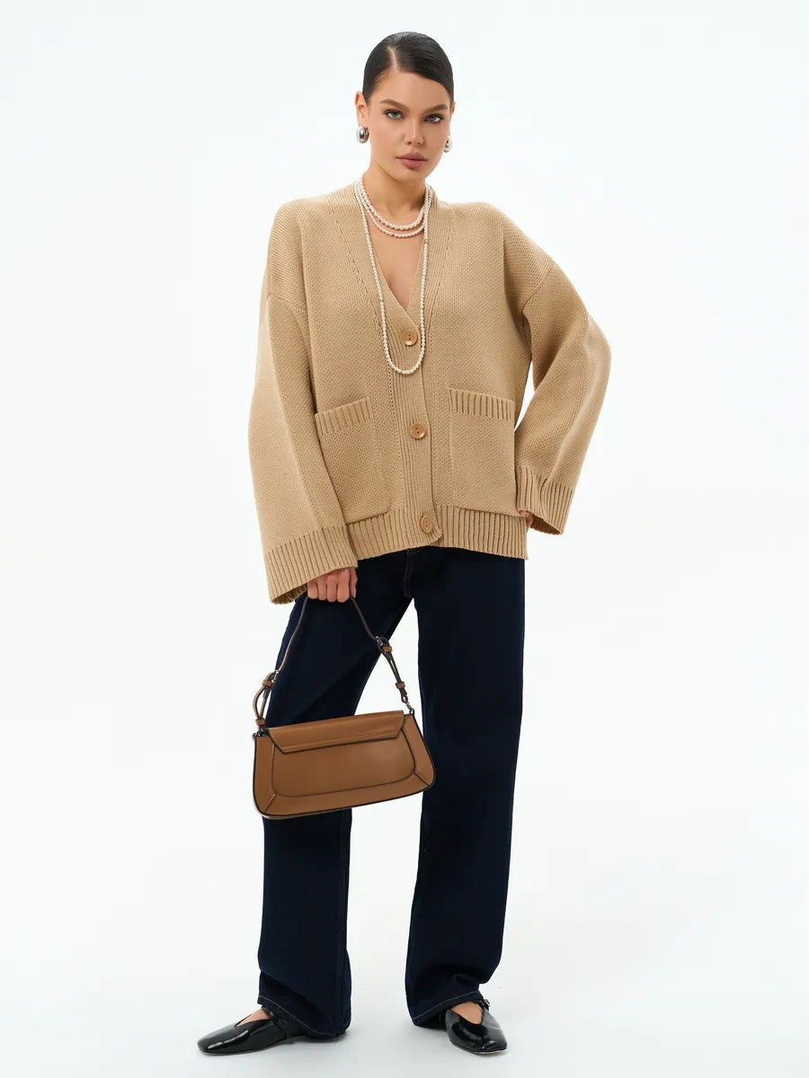 Oversize'owy gruby dzianinowy kardigan