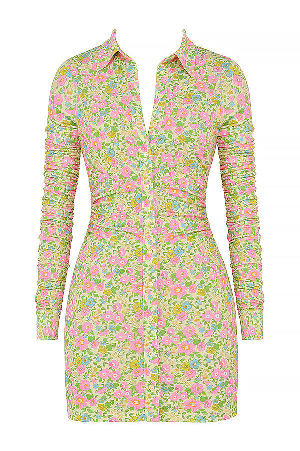 Vintage sukienka koszulowa mini w kwiaty