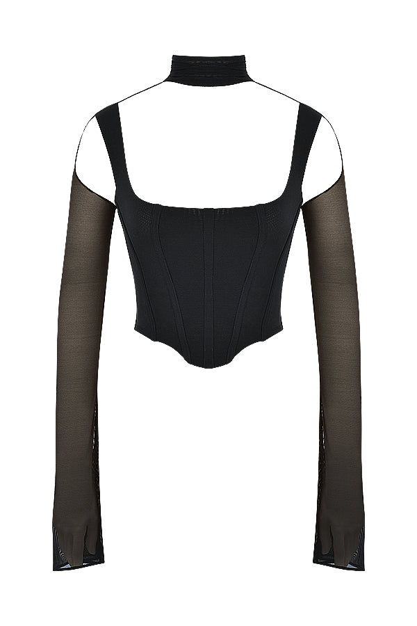 Czarny gorset z zabudowanym dekoltem
