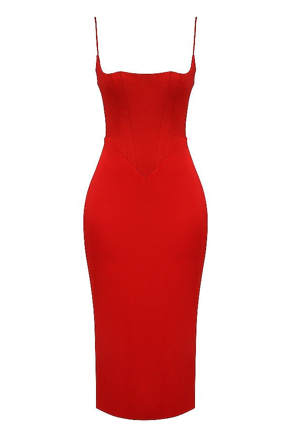 Satynowa gorsetowa sukienka midi