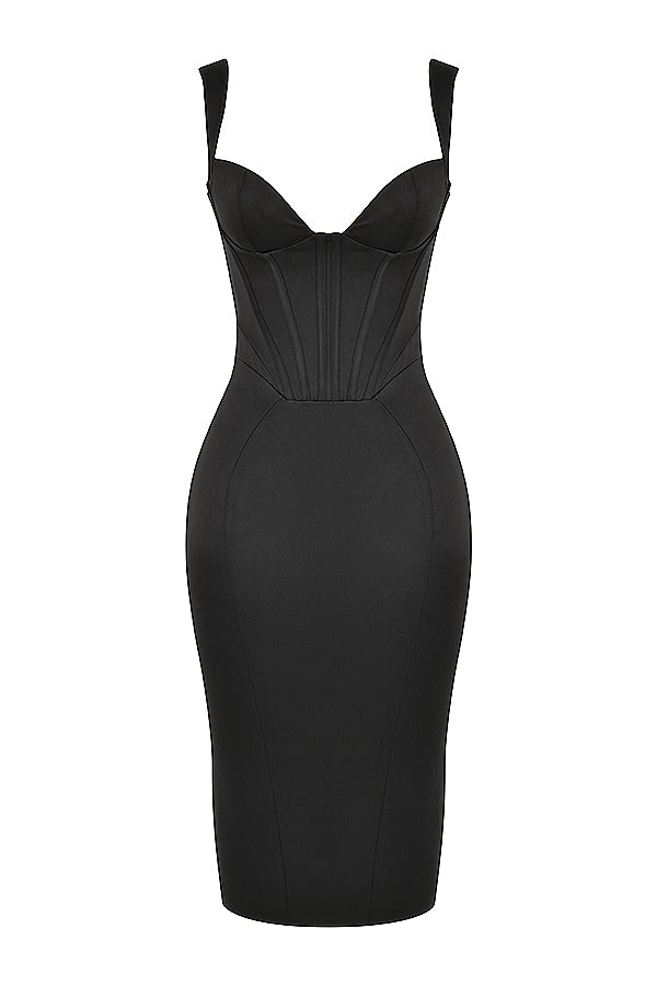 Satynowa gorsetowa sukienka midi