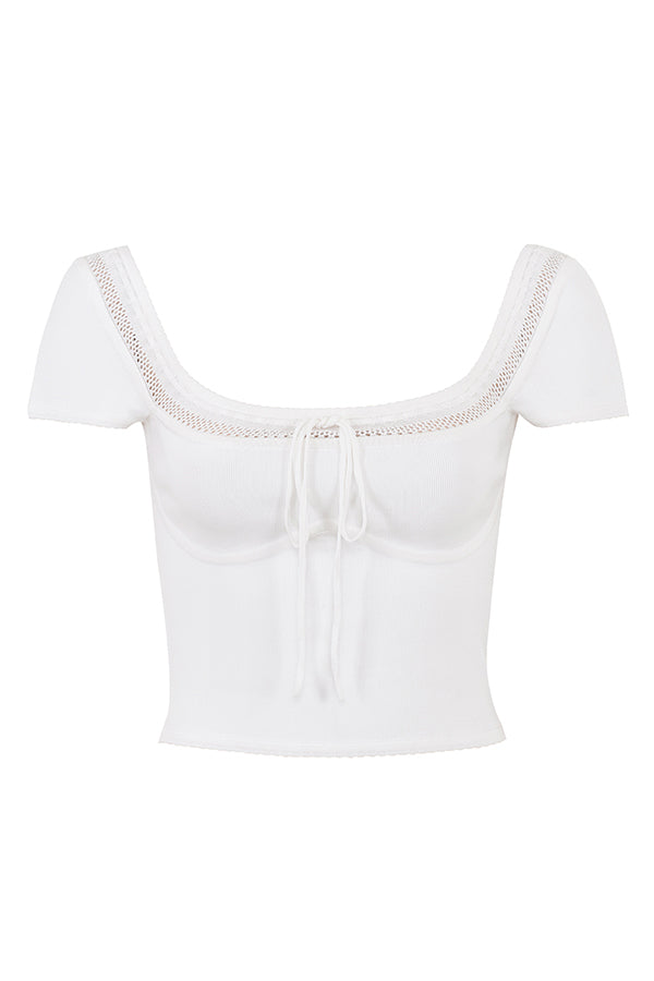 Elegancki top z dzianiny w kolorze koœci sęoniowej ze spódniczką mini