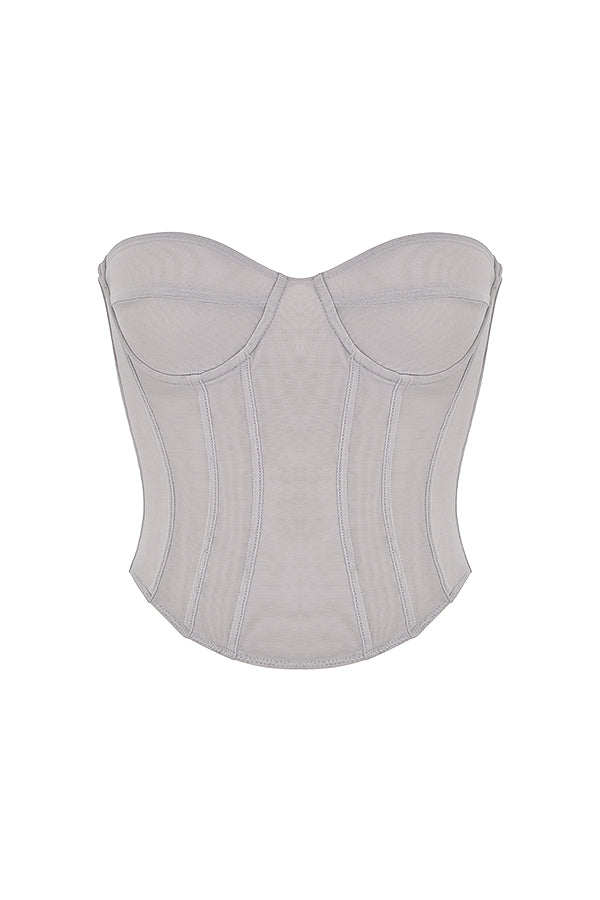 Szary gorset na fiszbinach z satynow¹ plisowan¹ spódnic¹ maxi