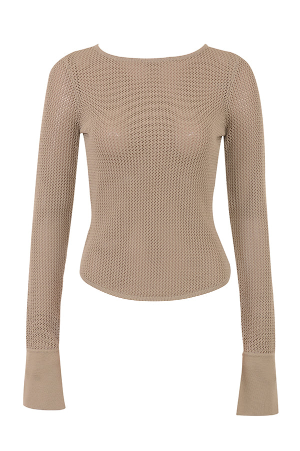 Dzianinowy top w kolorze taupe z dęugim rêkawem i mini spódniczką
