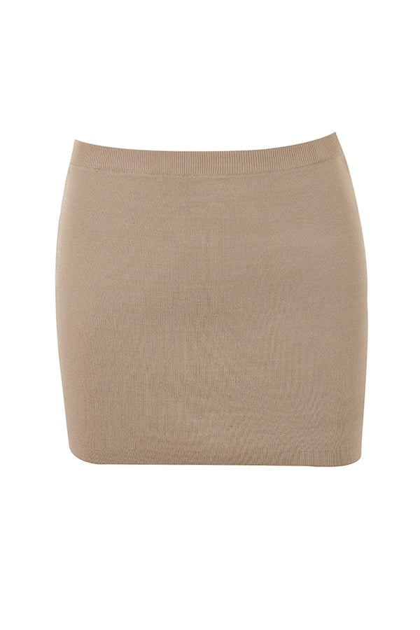 Dzianinowy top w kolorze taupe z dęugim rêkawem i mini spódniczką