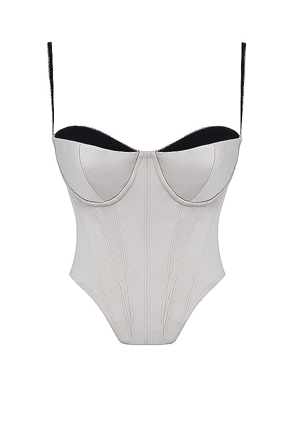 Gorset z fiszbinami w kolorze beżowym, satynowym