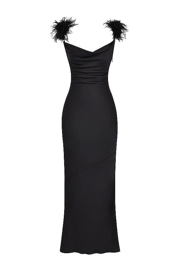 Czarna satynowa sukienka maxi