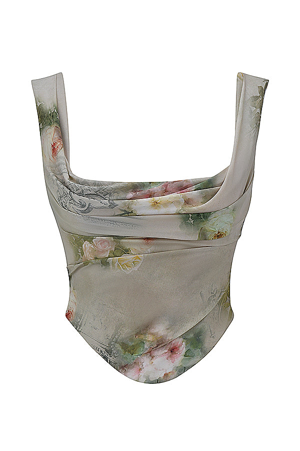 Komplet w kwiaty w stylu vintage skęadający siê z gorsetu i spódnicy maxi