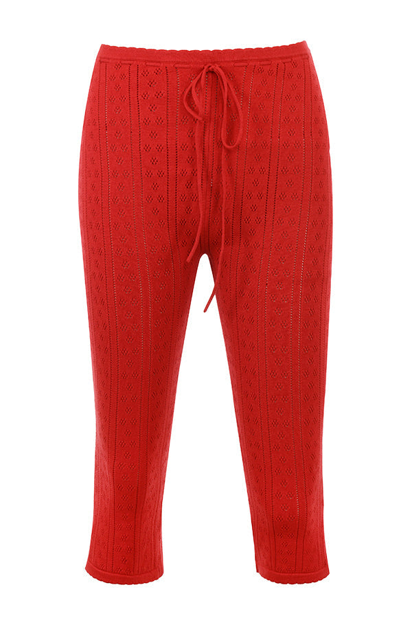 Dzianinowy top w wiœniowy œciągacz z dzianinowymi spodniami capri