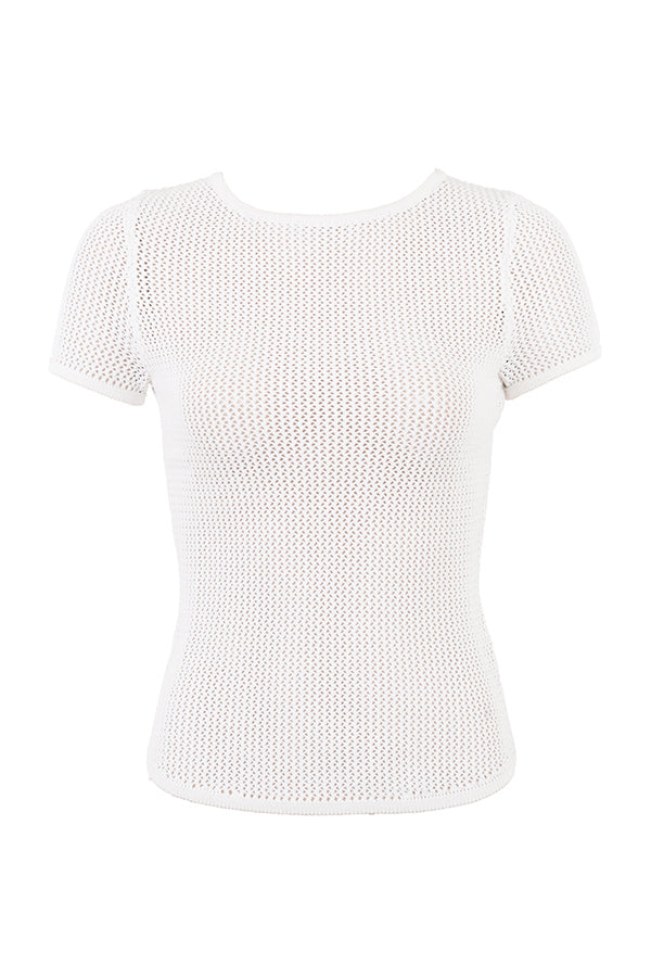 Biaęy dzianinowy top ze spódniczką mini