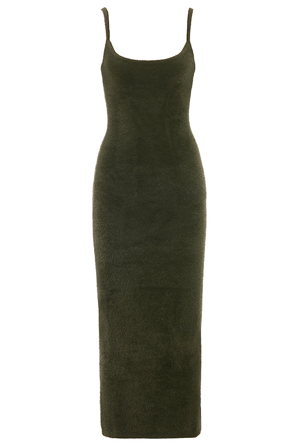 Sukienka maxi z miêkkiej, puszystej dzianiny w kolorze khaki