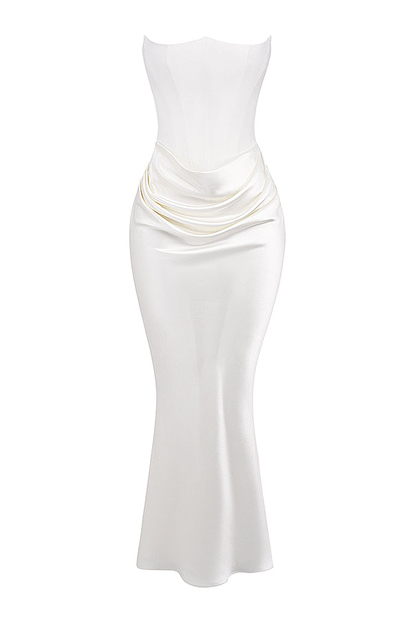 Elegancka gorsetowa sukienka maxi bez ramiączek