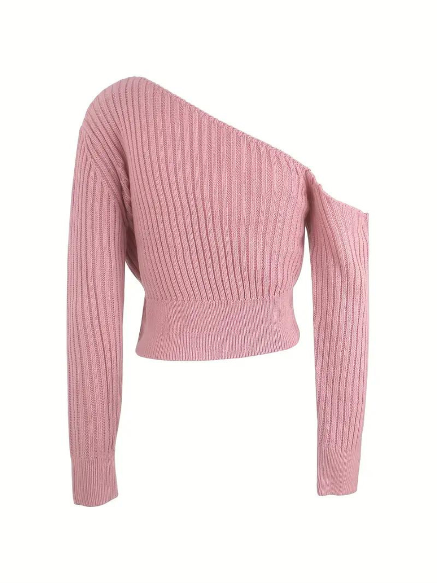 Sweter wykonany z dzianiny œciągaczowej, z asymetrycznym dekoltem