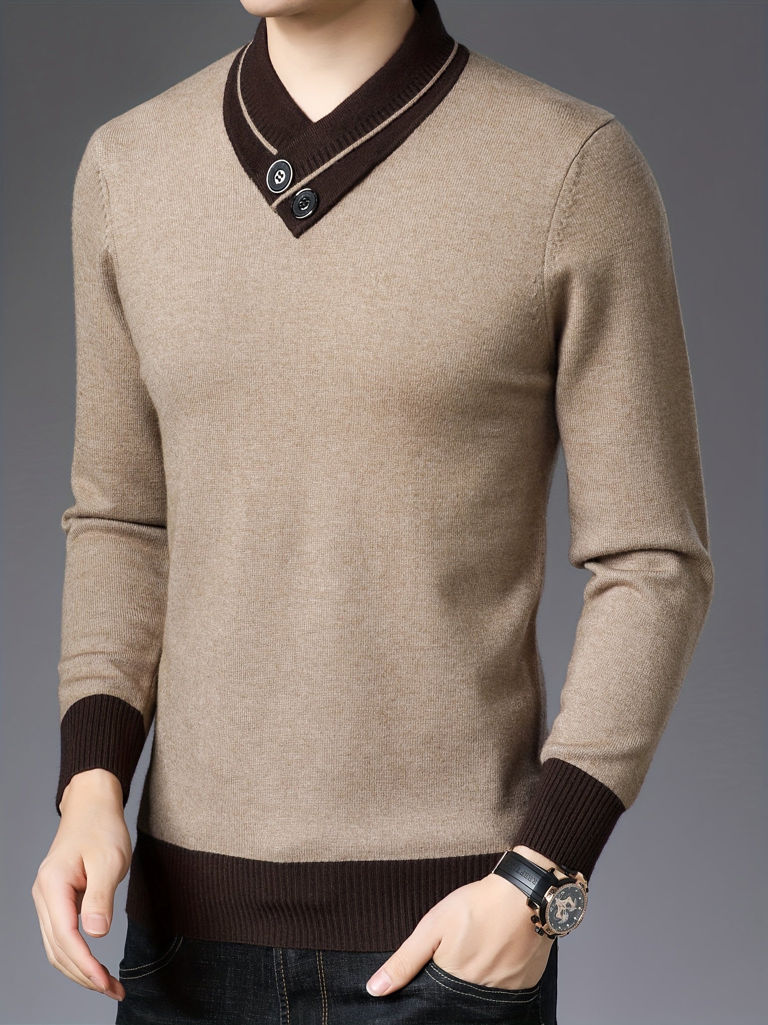 Sweter mêski z szalowym koęnierzem