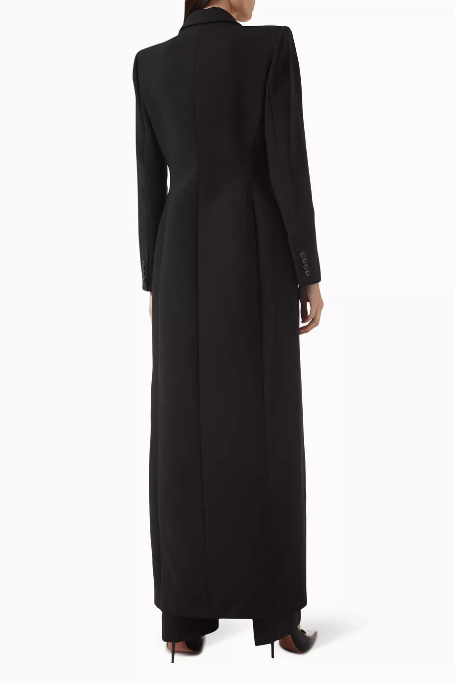 Jednorzędowy czarny płaszcz z mieszanki wełny