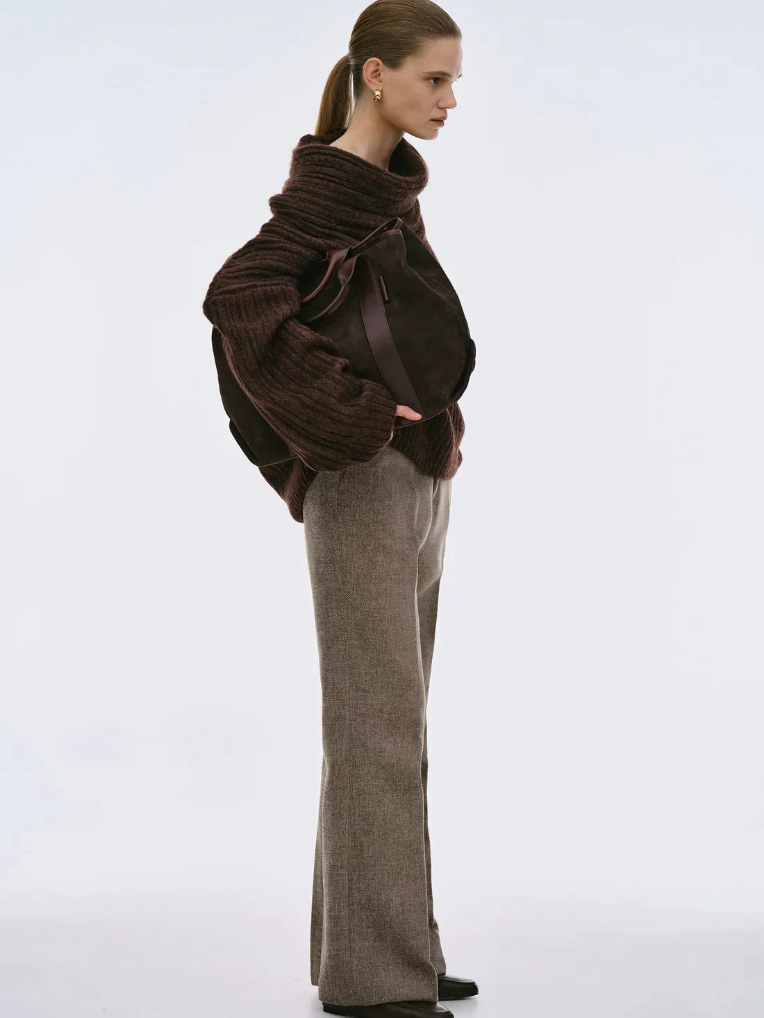 Sweter oversize z dzianiny z wysoką rolką