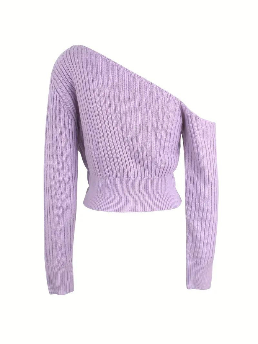 Sweter wykonany z dzianiny œciągaczowej, z asymetrycznym dekoltem