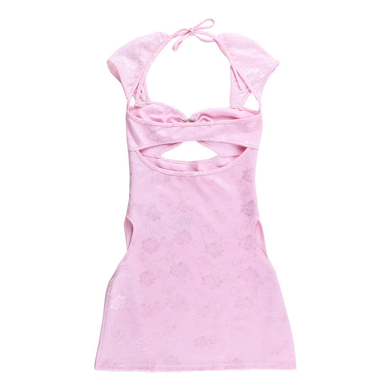 Sukienka mini z rozciêciem w kolorze pudrowego różu