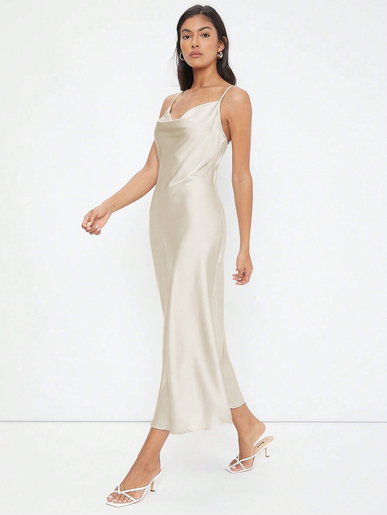 Casualowa, satynowa sukienka maxi