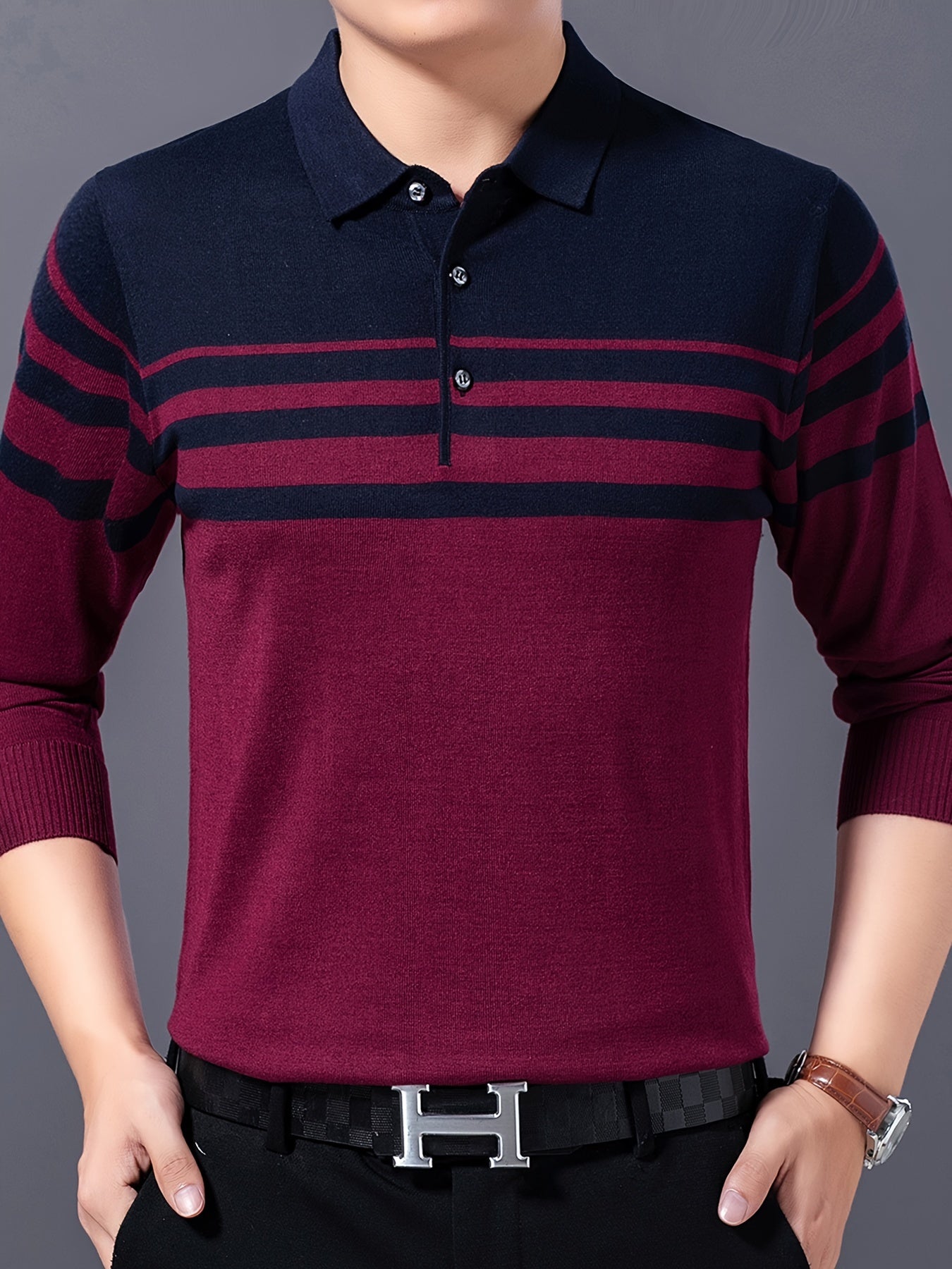 Stylowy sweter mêski w paski z klapami