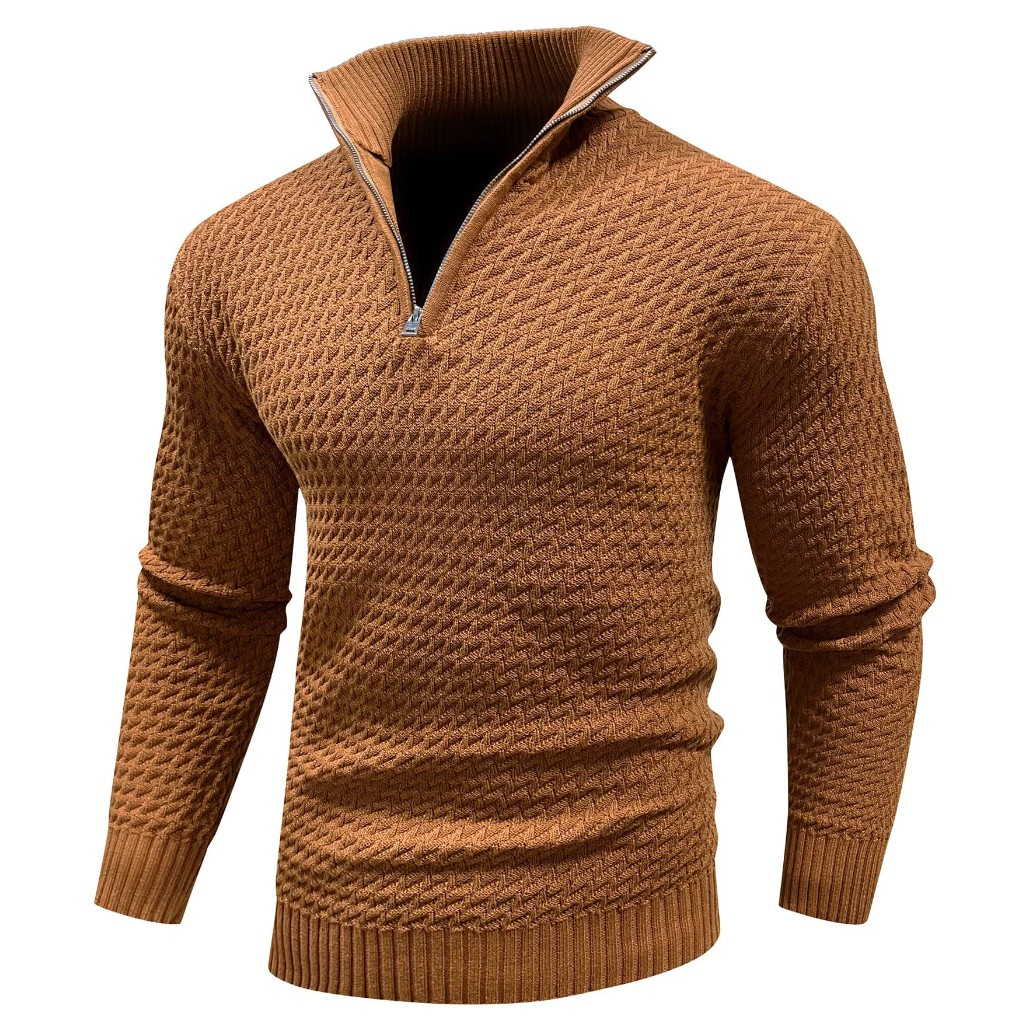 Strukturalny sweter mêski z zamkiem do poęowy