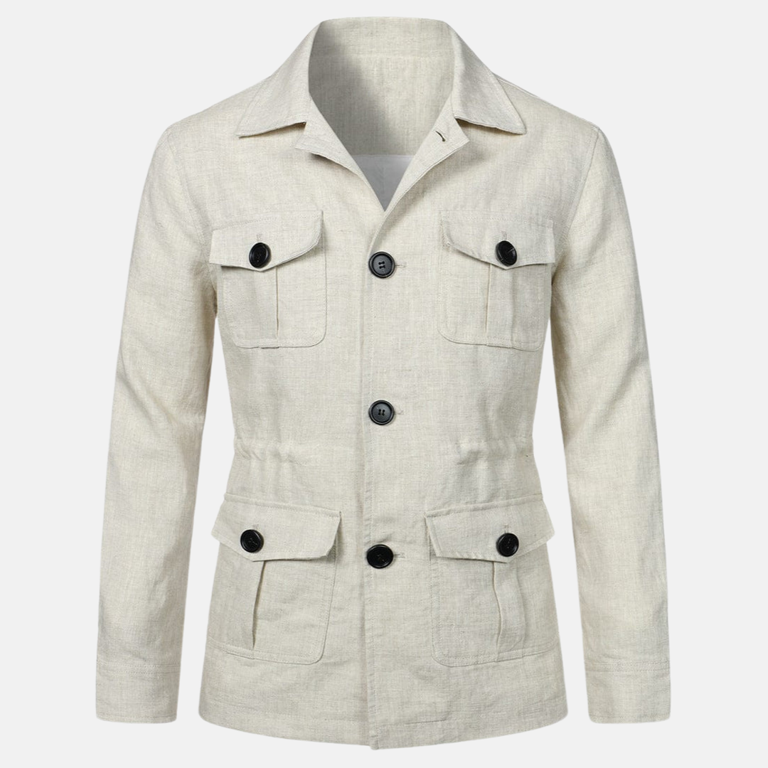 Lniana kurtka z wieloma kieszeniami