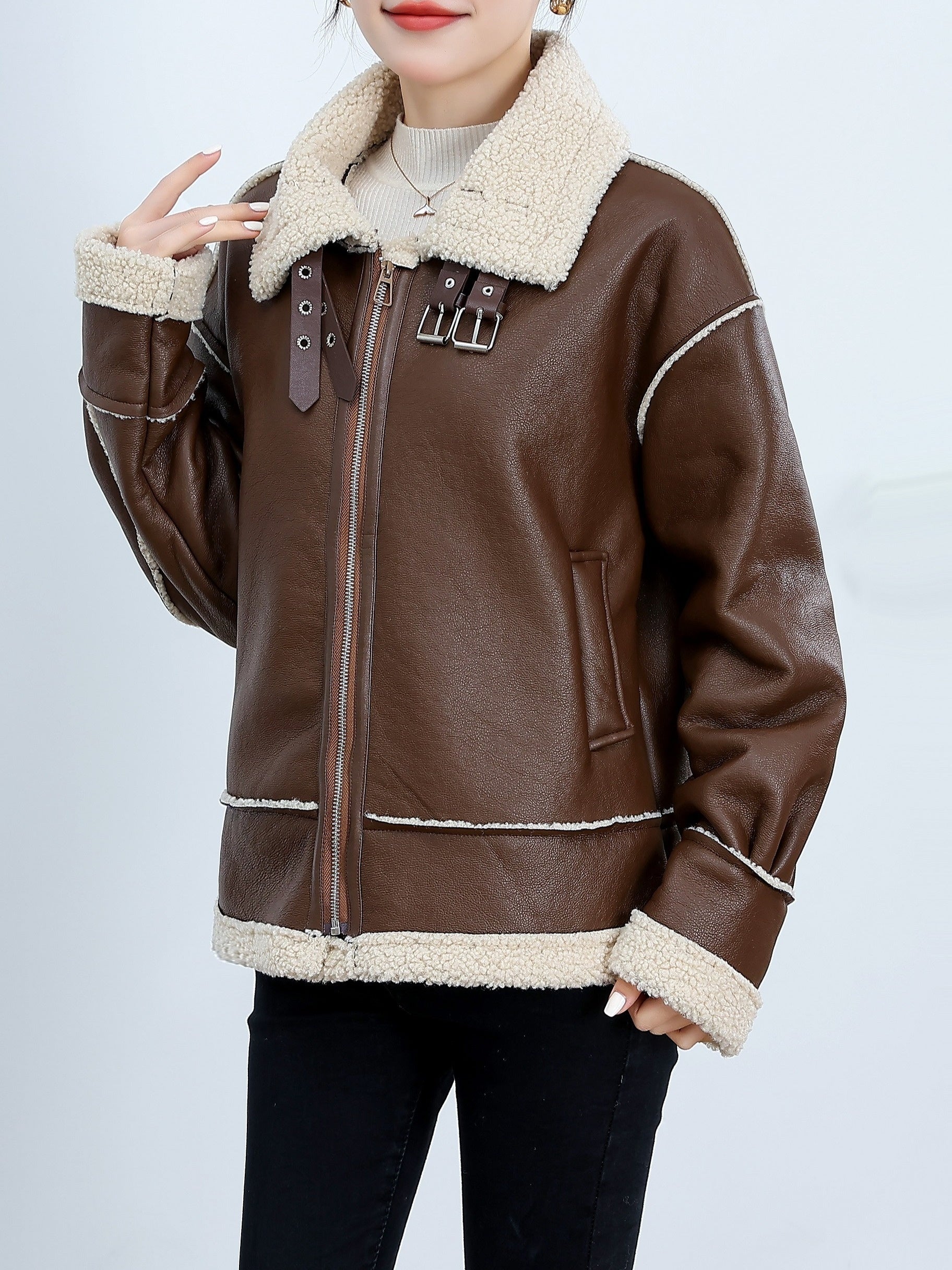 Puszysta skórzana kurtka