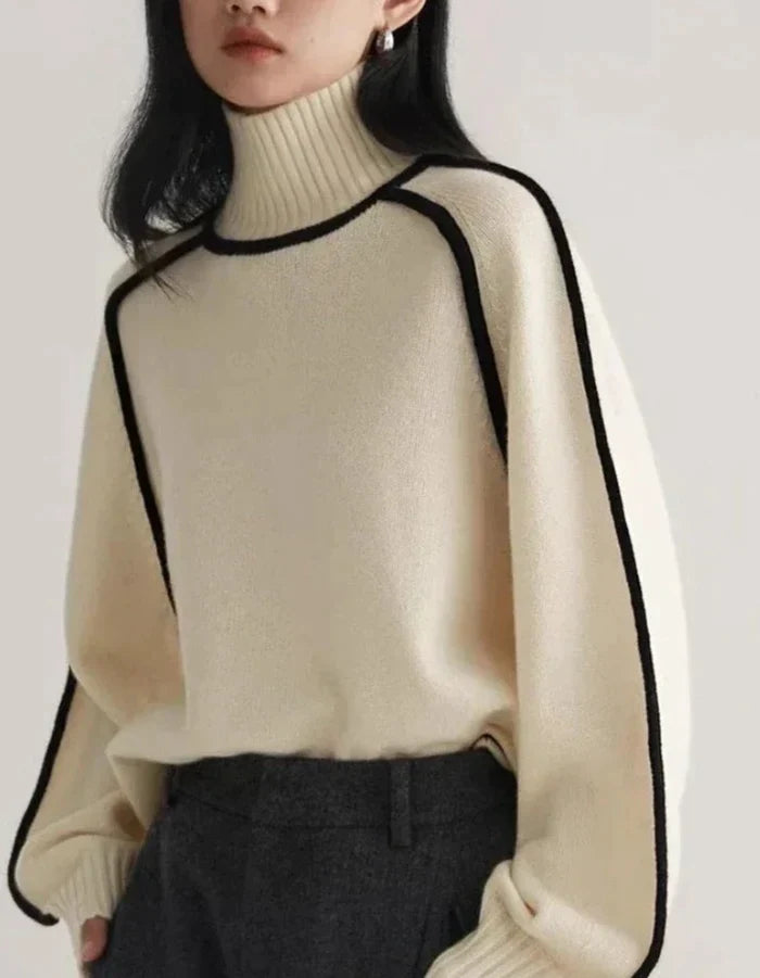 Damski sweter z golfem w paski