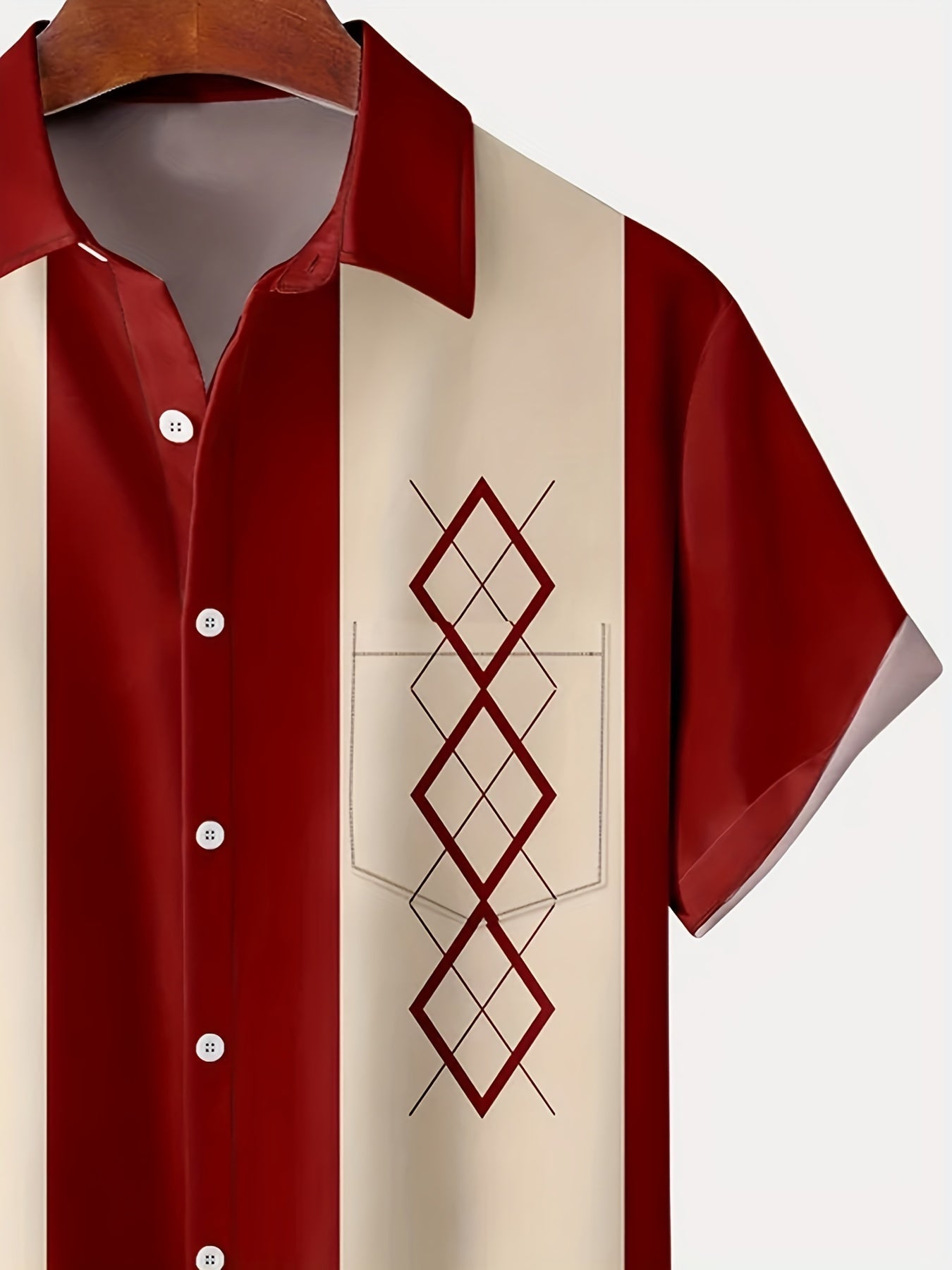 Koszula w stylu vintage z krótkim rêkawem i geometrycznym nadrukiem