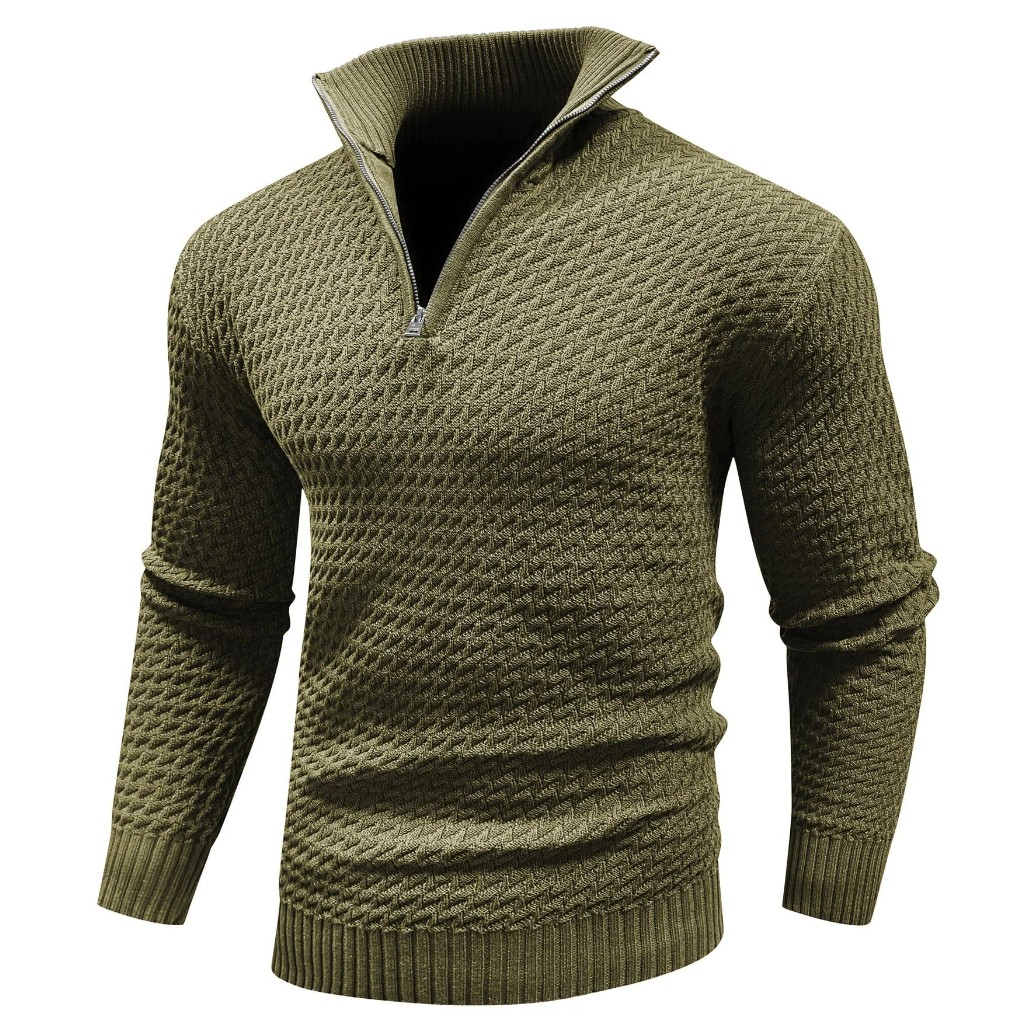 Strukturalny sweter mêski z zamkiem do poęowy