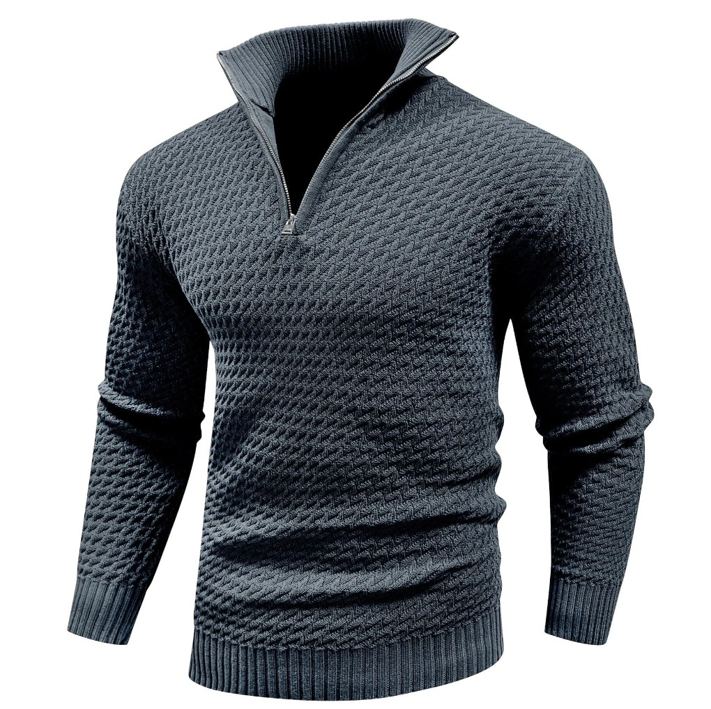 Strukturalny sweter mêski z zamkiem do poęowy
