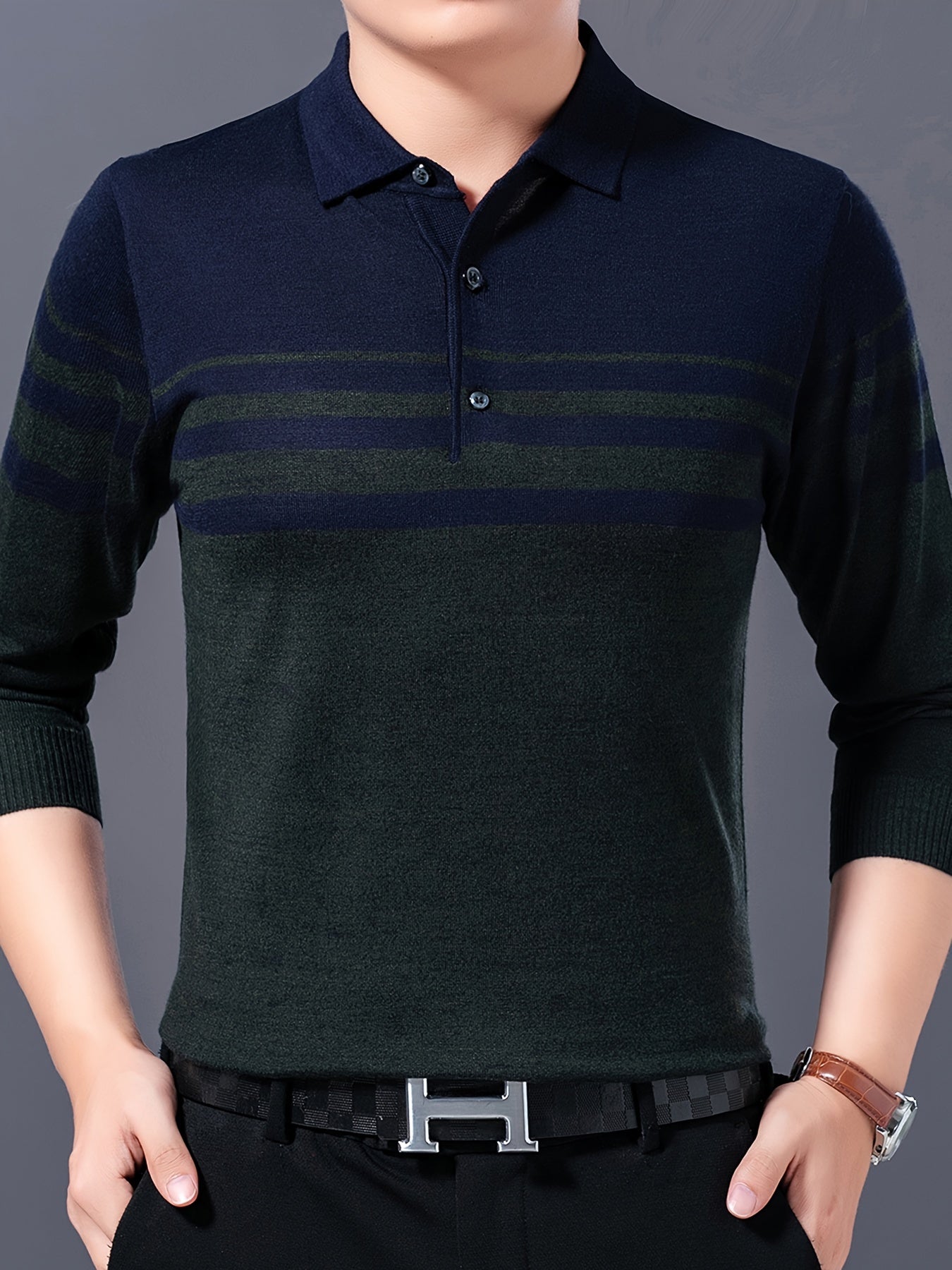Stylowy sweter mêski w paski z klapami