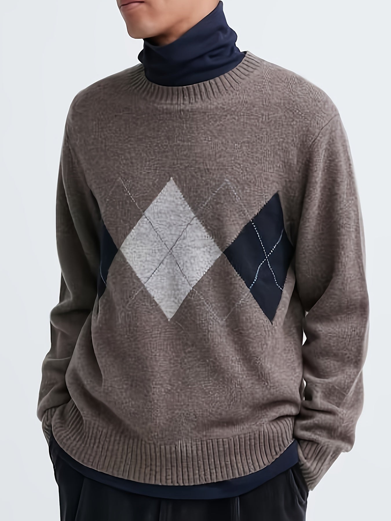 LuŸny sweter z dzianiny argyle