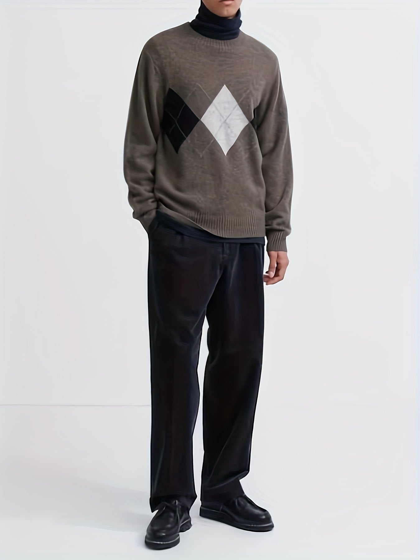 LuŸny sweter z dzianiny argyle