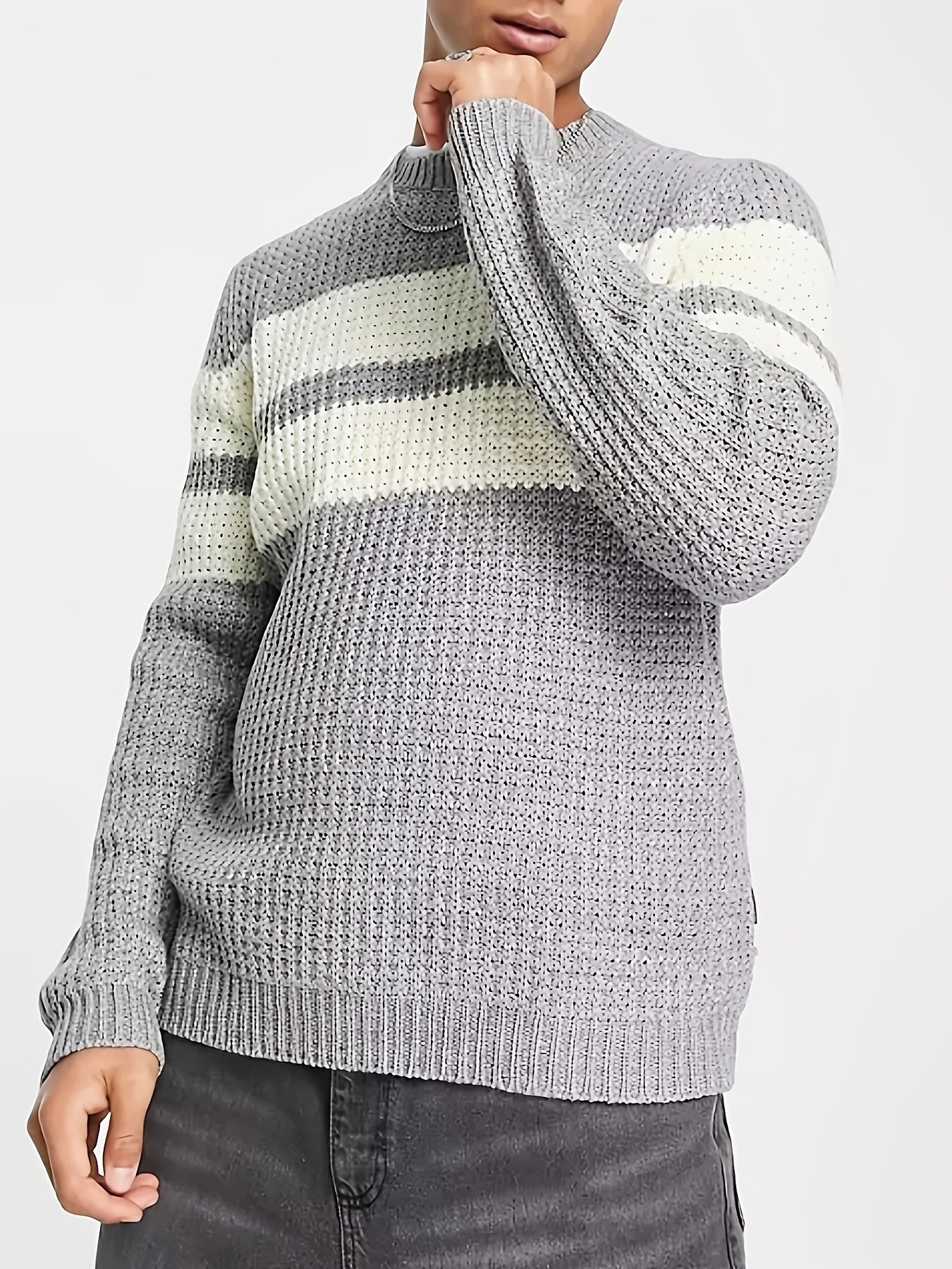 Mêski sweter z dzianiny w paski