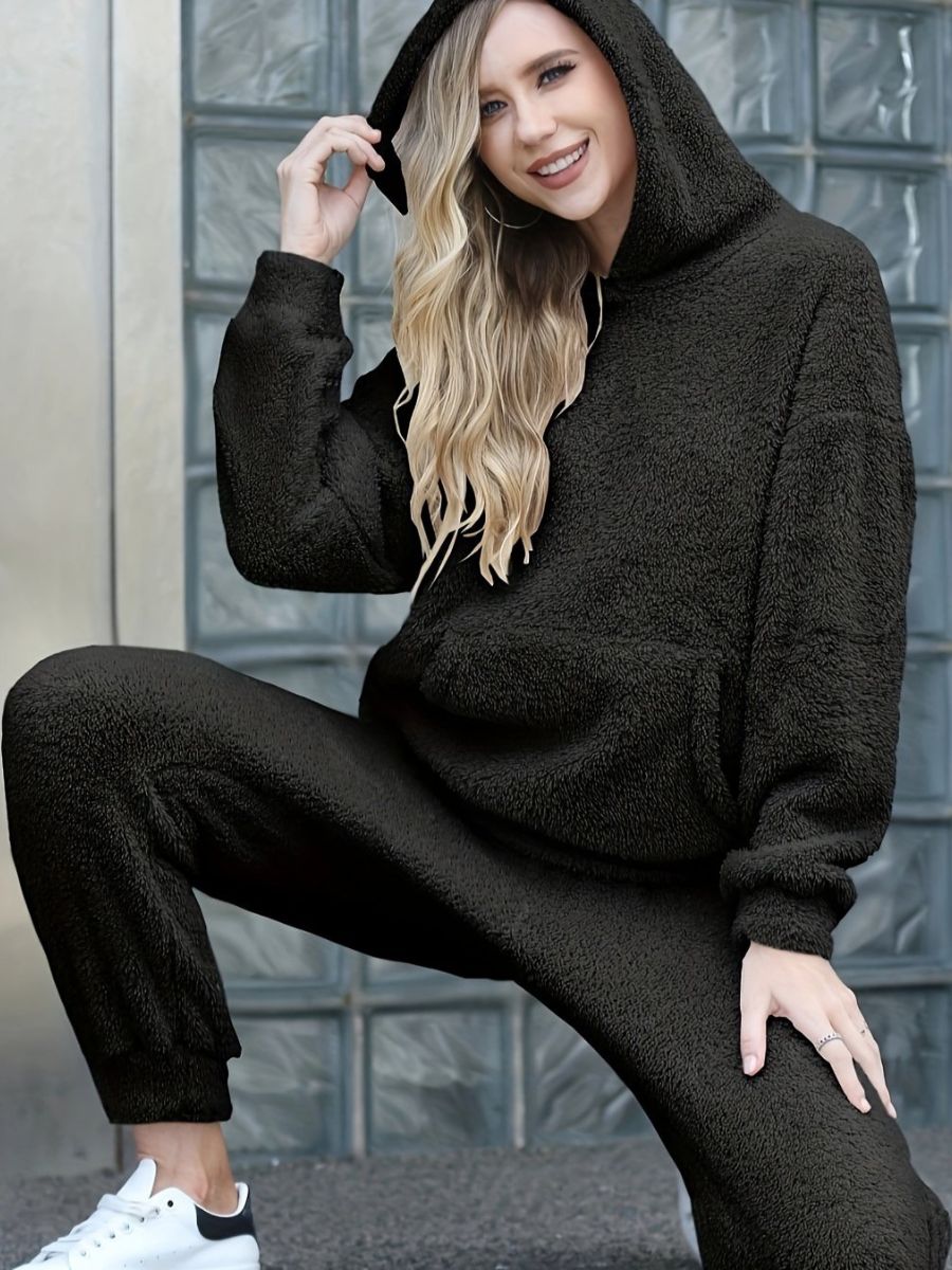 Bluzki pluszowe z kapturem i d³ugie, ciep³e spodnie