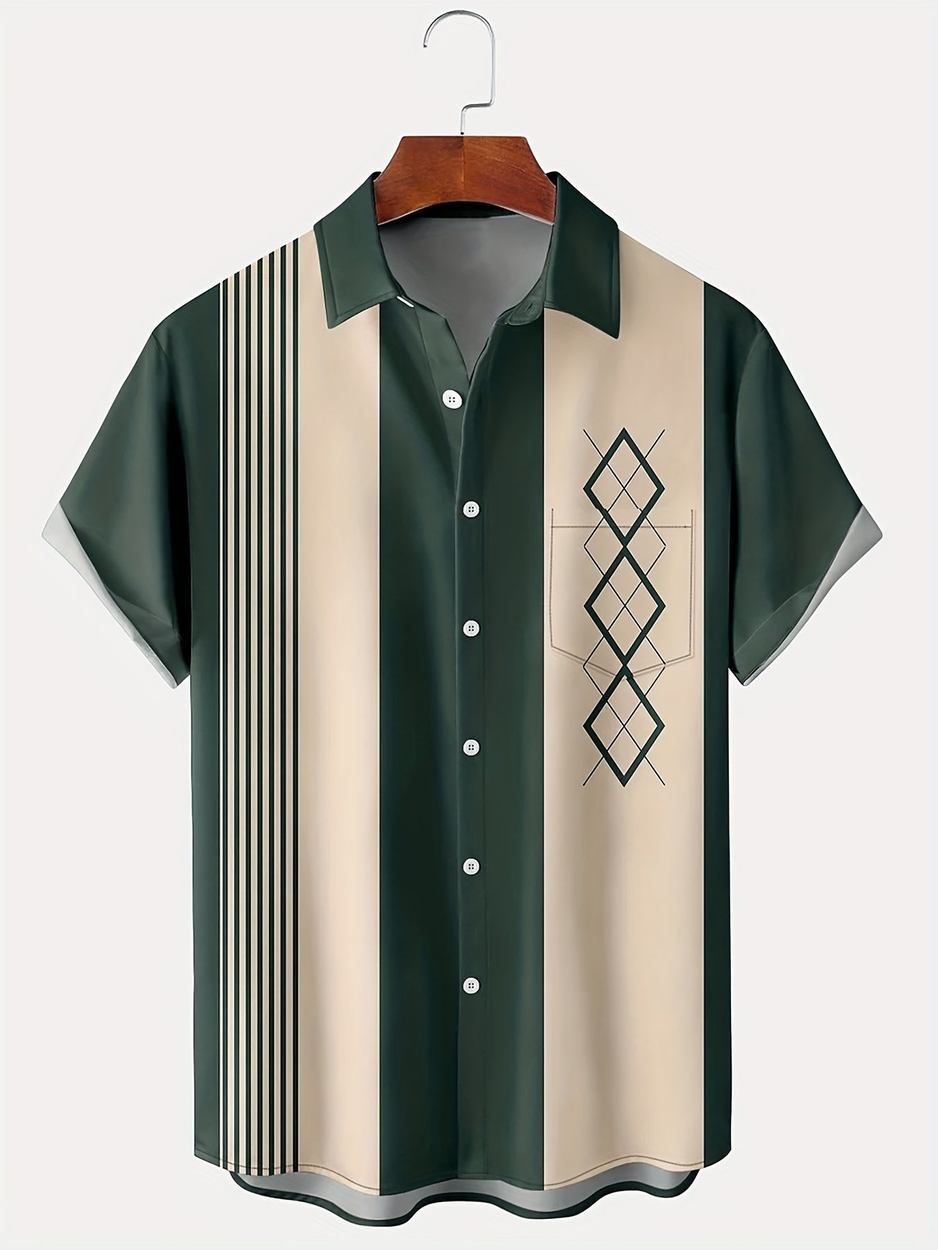 Koszula w stylu vintage z krótkim rêkawem i geometrycznym nadrukiem