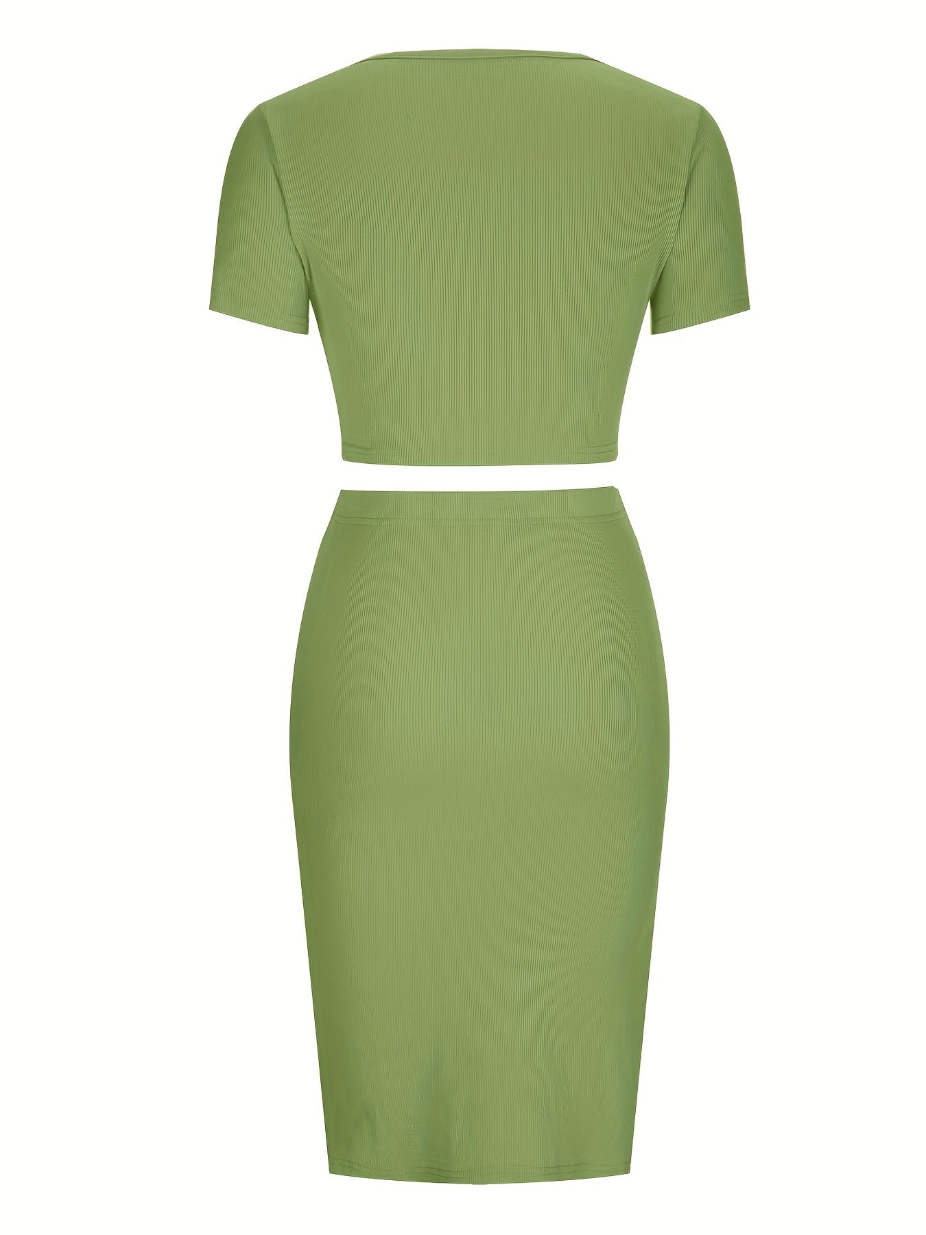 Crop top z kwadratowym dekoltem i dopasowaną spódnicą z rozciêciem