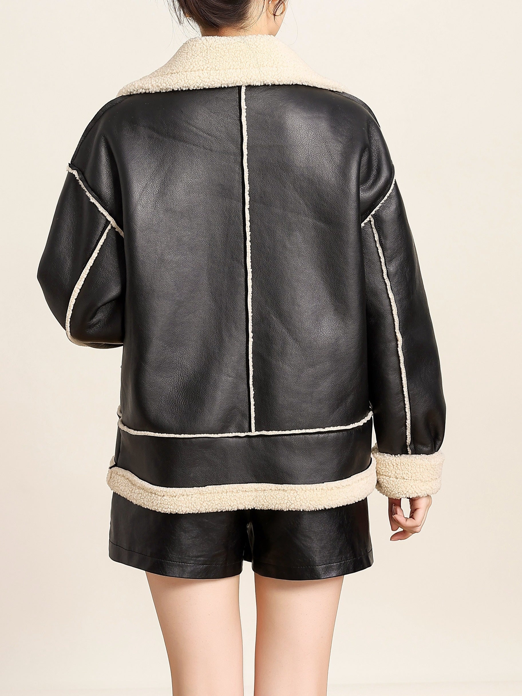 Puszysta skórzana kurtka