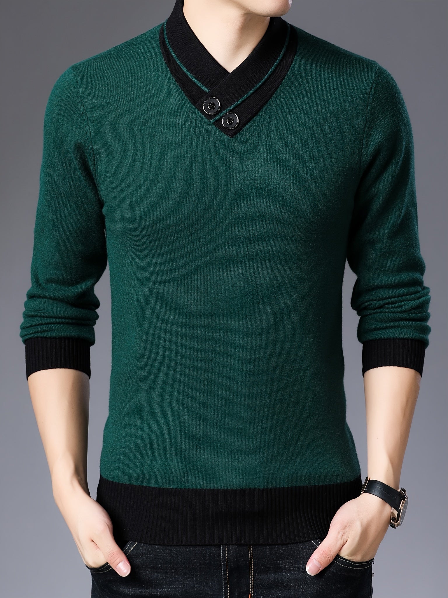 Sweter mêski z szalowym koęnierzem