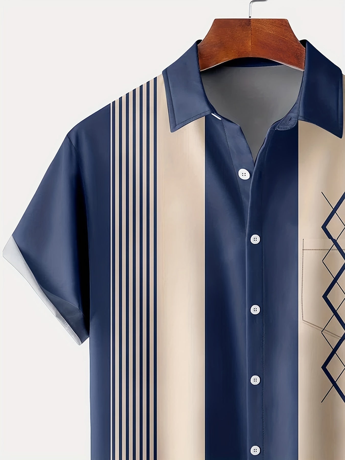 Koszula w stylu vintage z krótkim rêkawem i geometrycznym nadrukiem