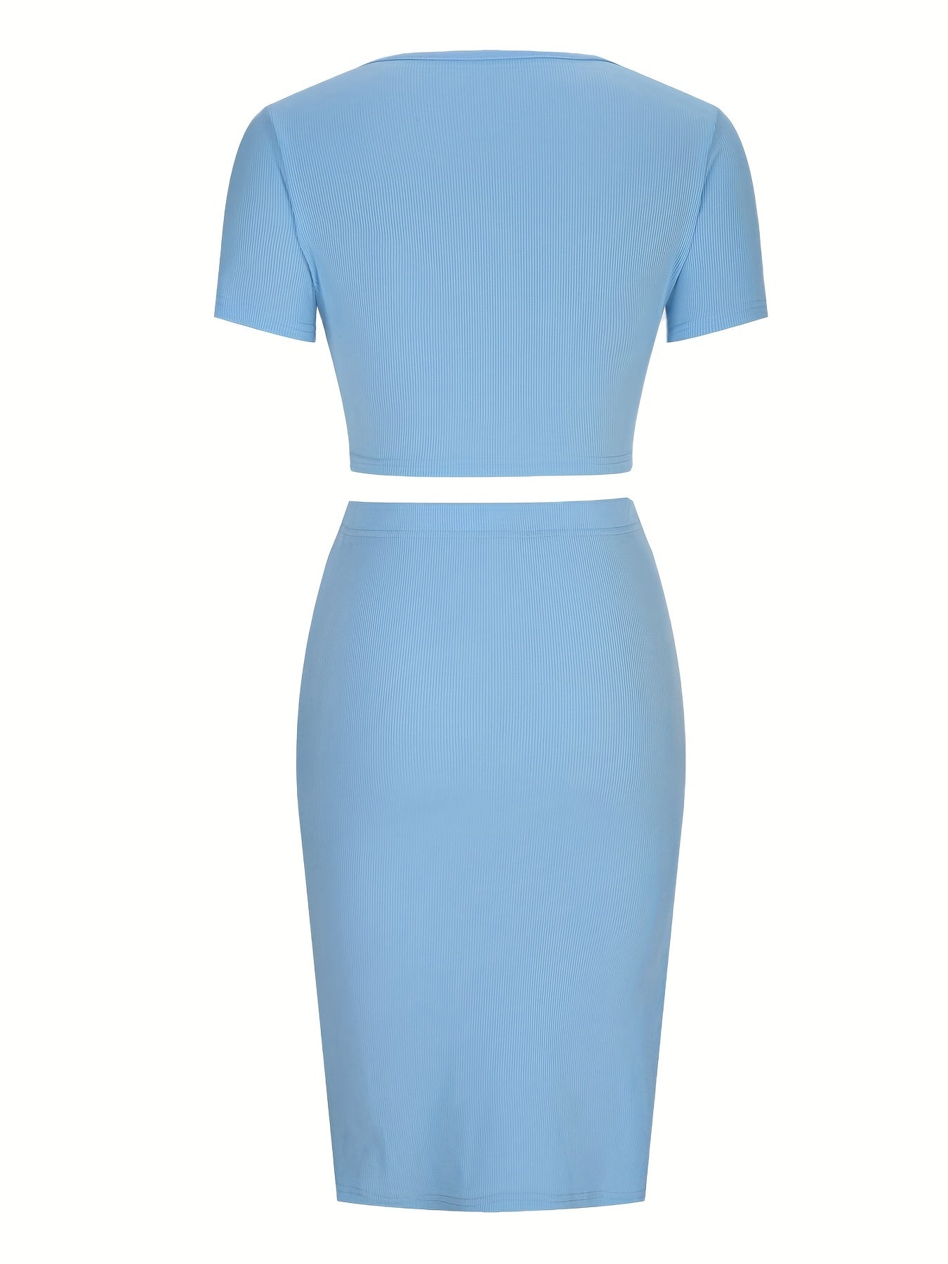 Crop top z kwadratowym dekoltem i dopasowaną spódnicą z rozciêciem