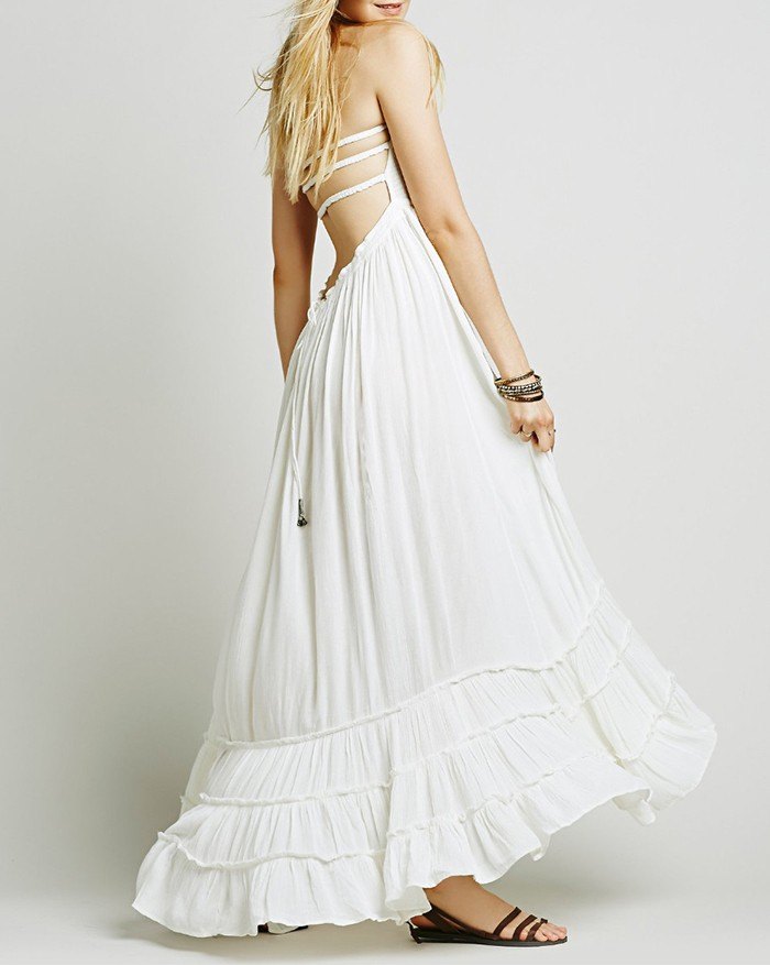 Sukienka maxi typu Halter Swing Beach z odkrytymi plecami